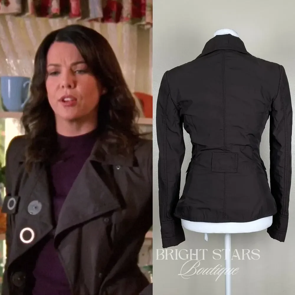 Rare Brown Jacket ASO Lorelai Gilmore Girls Moto Snap Button Casual Fall